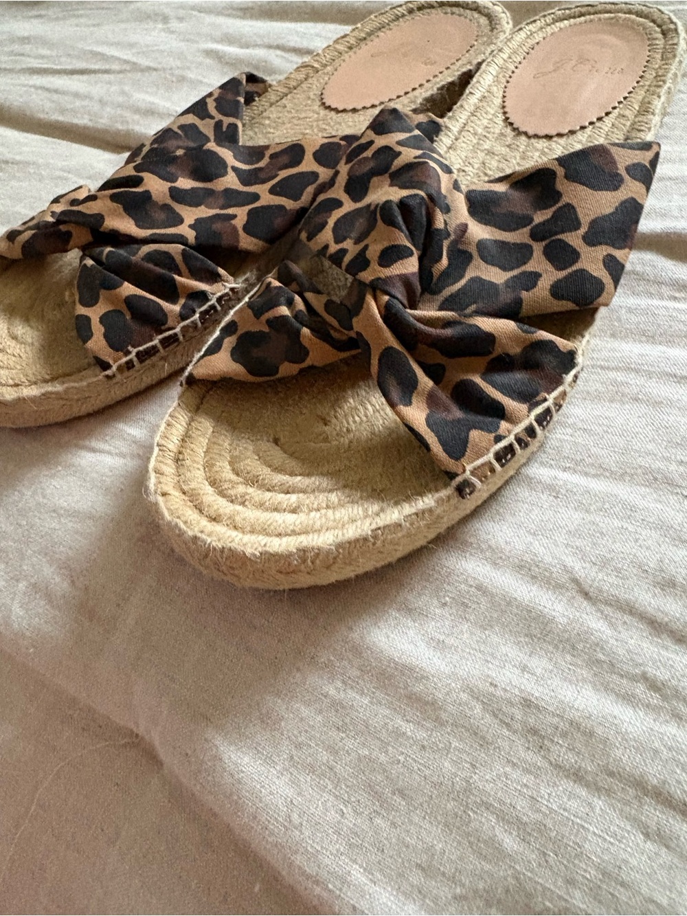 J. Crew Leopard Bow Espadrille Slide Sandals - Brown & Black